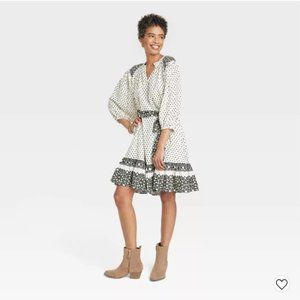 Women's 3/4 Sleeve A-Line Dress - Knox Rose™ Sizes XS Cream Polka Dots NWOT 3